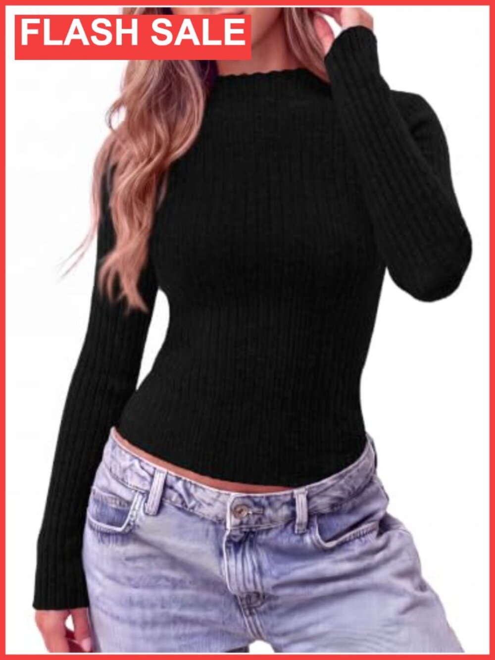 Lettuce Trim Mock Neck Slim Fit Long Sleeve Knit Top Women Y2k Fall Blouse